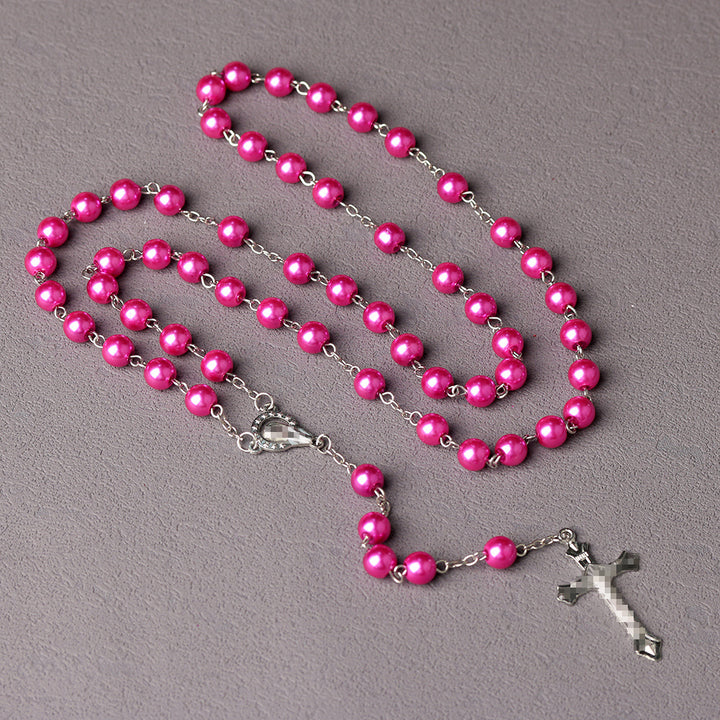Royal Blue Pearl Beads Rosary with Holy Mother Medal & Crucifix