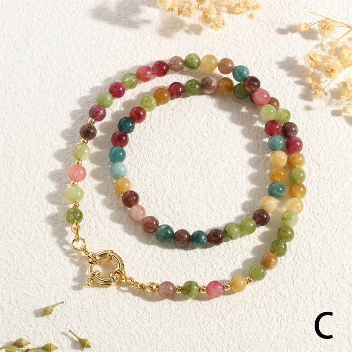 Colorful Tourmaline Beads Rosary with Square Divine Mercy & Golden Crucifix