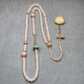 Handmade Pink Chalcedony & Porcelain Golden Sand Our Father Beads Rosary