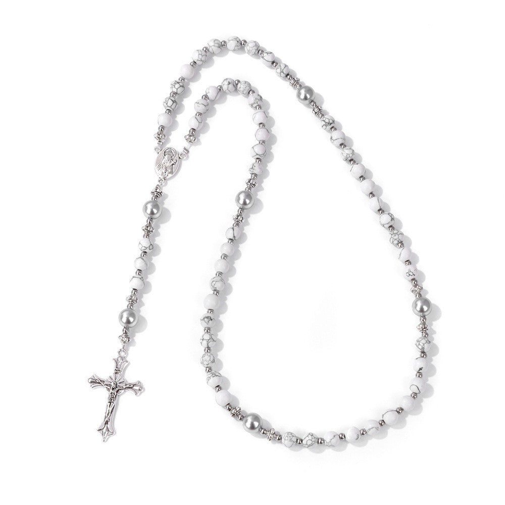 Handmade St. Therese of Lisieux Medal & Crucifix, Lapis Lazuli & Map Stone Rosary