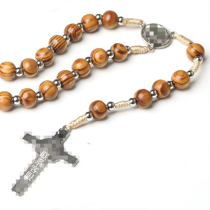 St. Benedict Medal & Crucifix, Brown Tiger's Eye Alloy Chain Rosary