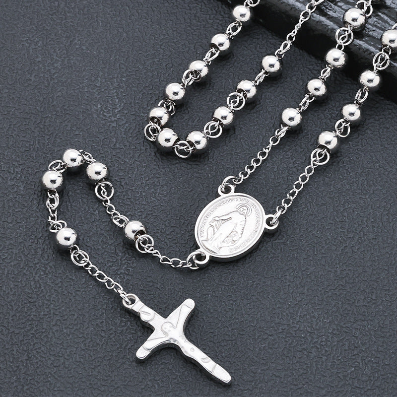 Hematite Rosary with Blessed Virgin Mary Medal