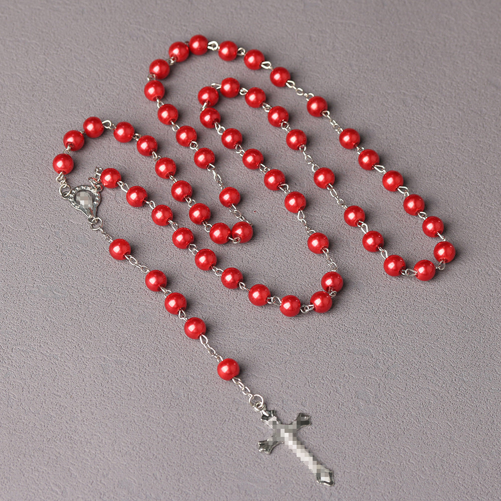 Royal Blue Pearl Beads Rosary with Holy Mother Medal & Crucifix