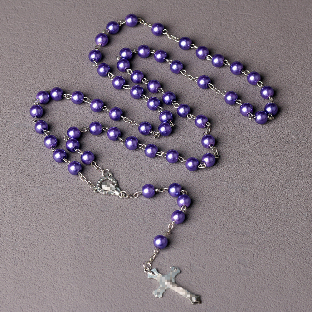 Royal Blue Pearl Beads Rosary with Holy Mother Medal & Crucifix