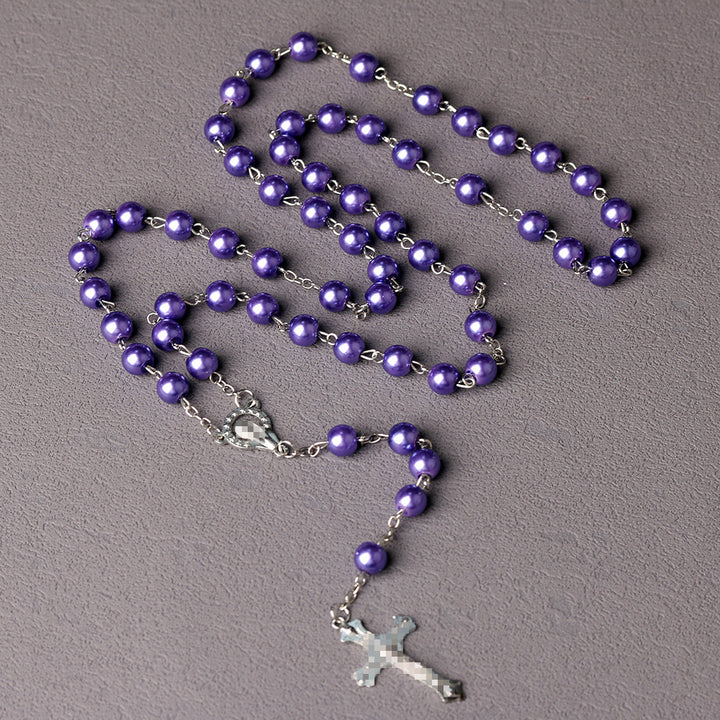 Royal Blue Pearl Beads Rosary with Holy Mother Medal & Crucifix