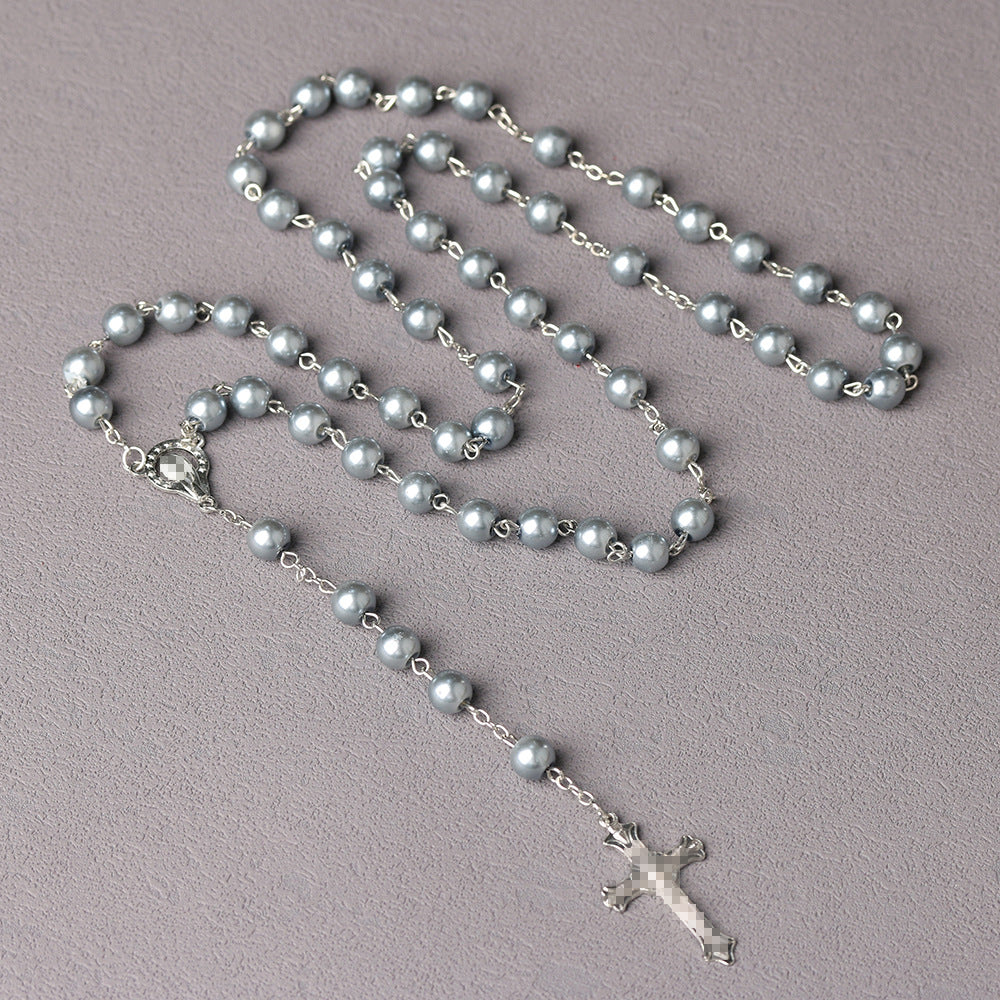 Royal Blue Pearl Beads Rosary with Holy Mother Medal & Crucifix