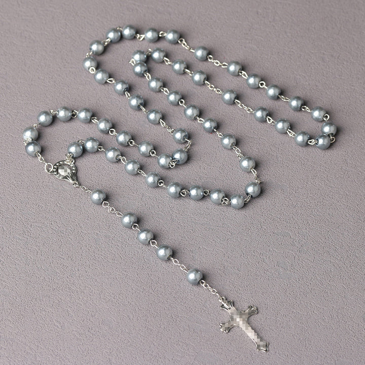 Royal Blue Pearl Beads Rosary with Holy Mother Medal & Crucifix