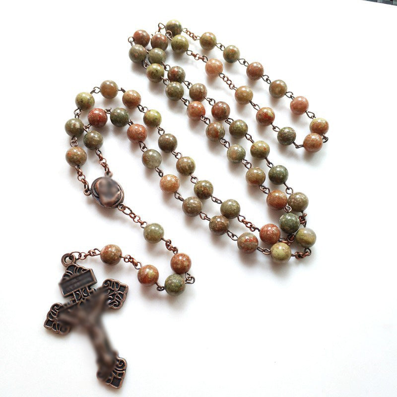Retro Style Miraculous Medal & Crucifix, Matte African Turquoise Rosary