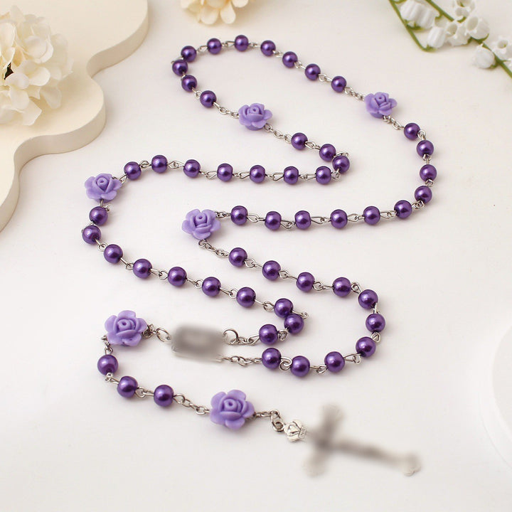 Handmade Purple Pearl & Flower Divine Mercy Rosary