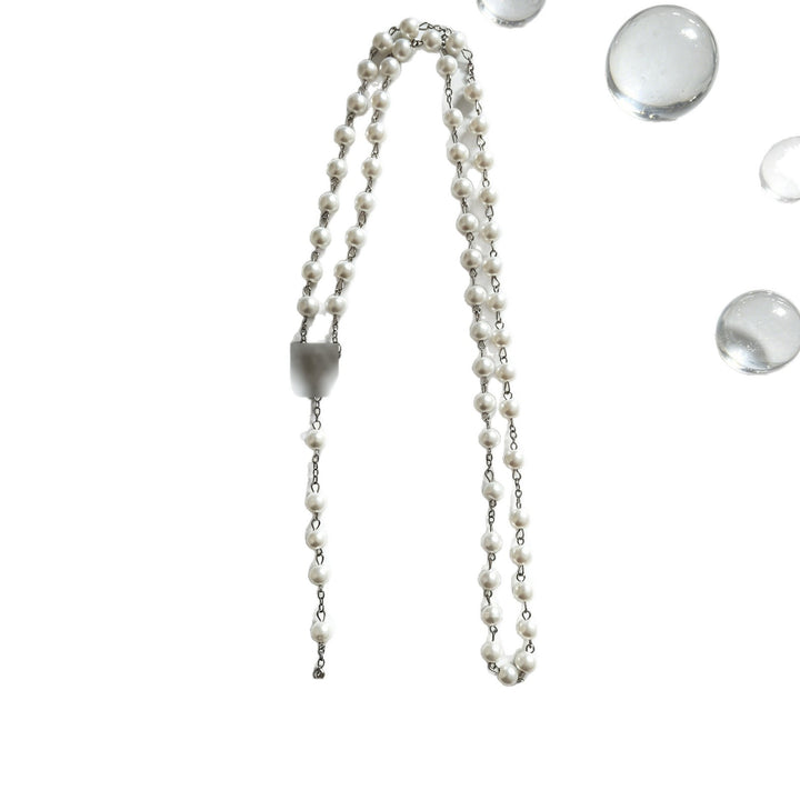 Miraculous Medal & Crucifix, White Pearl Ball Prayer Beads Rosary