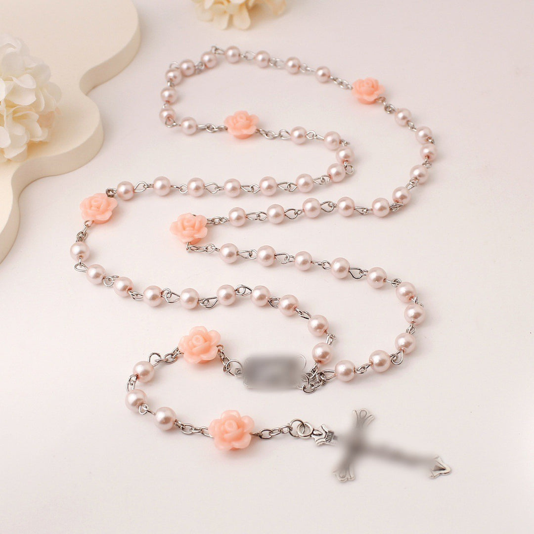 Handmade Purple Pearl & Flower Divine Mercy Rosary