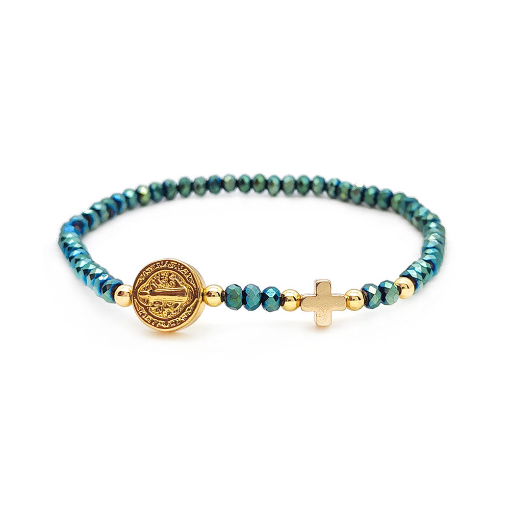 Handmade Earth Tone Rosary Bracelet with Cross & St. Benedict Charm