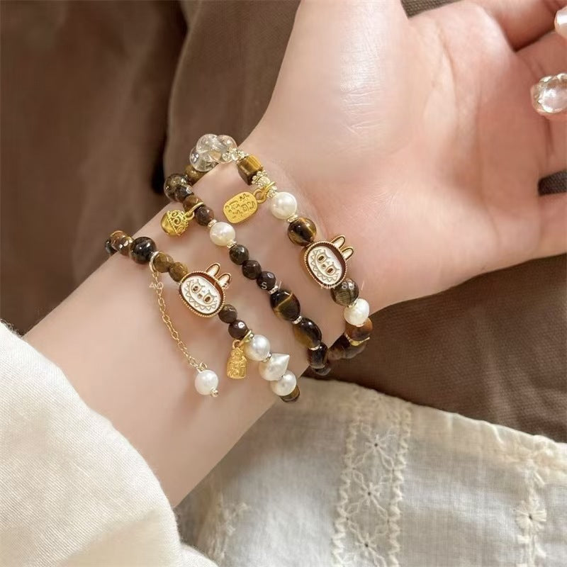 Handmade Tiger's Eye Stone Elastic Rosary Bracelet