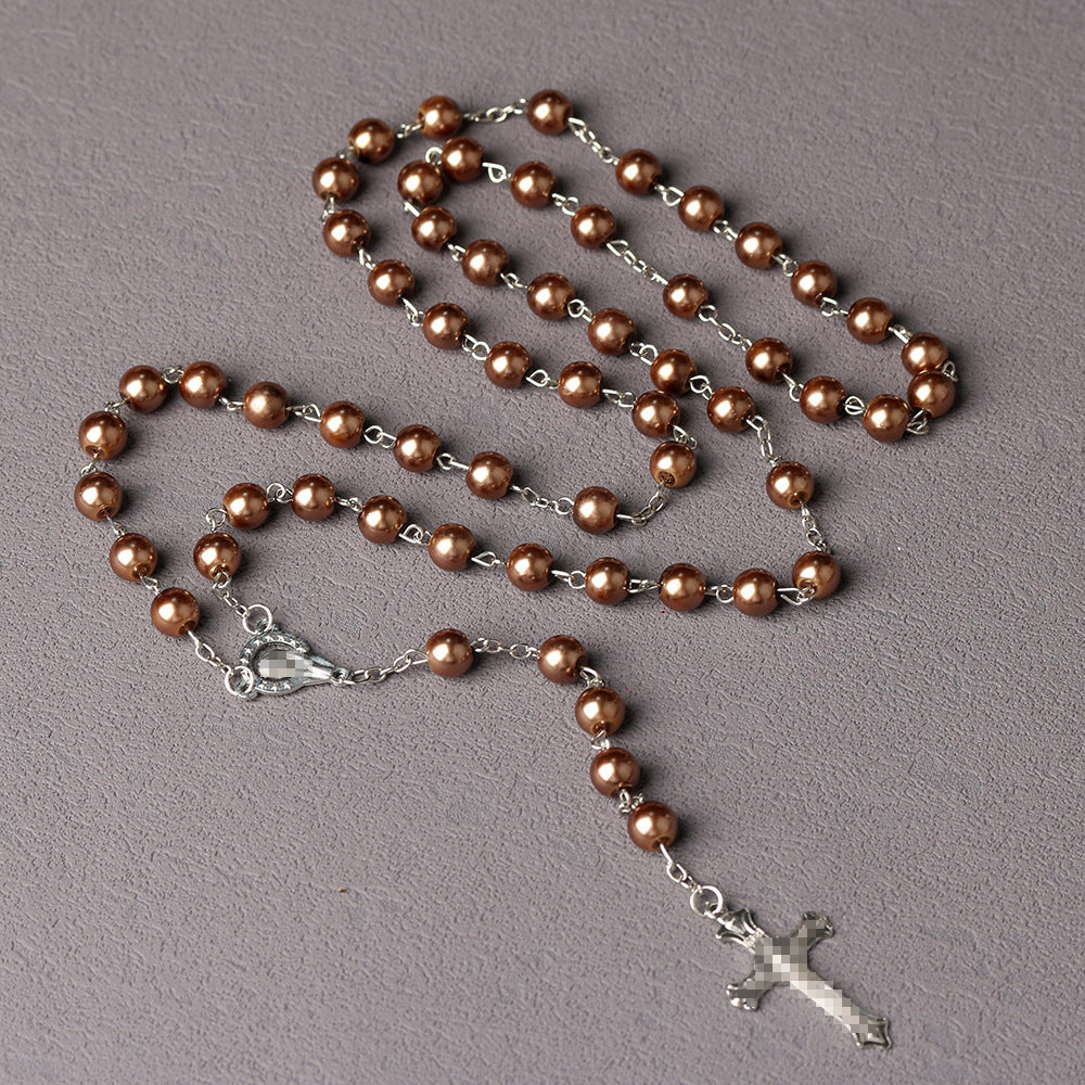 Royal Blue Pearl Beads Rosary with Holy Mother Medal & Crucifix