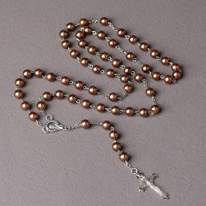 Royal Blue Pearl Beads Rosary with Holy Mother Medal & Crucifix