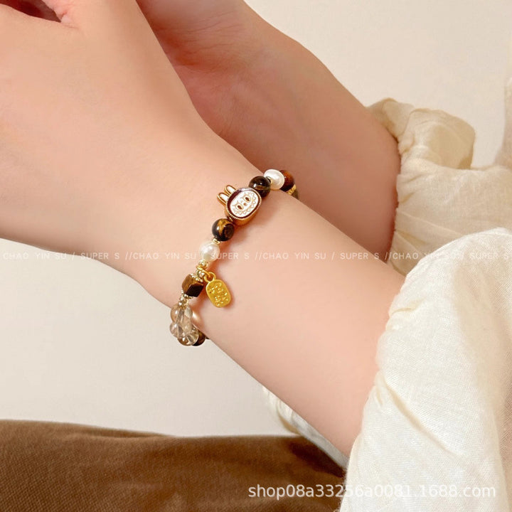 Handmade Tiger's Eye Stone Elastic Rosary Bracelet