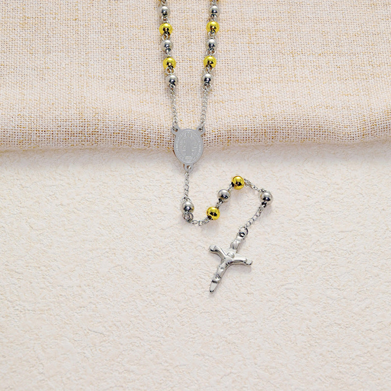 Stainless Steel Black Beaded Rosary
