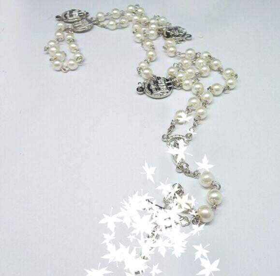 Crucifix & Our Lady, 8mm Pearl Prayer Beads Rosary (3 Colors)