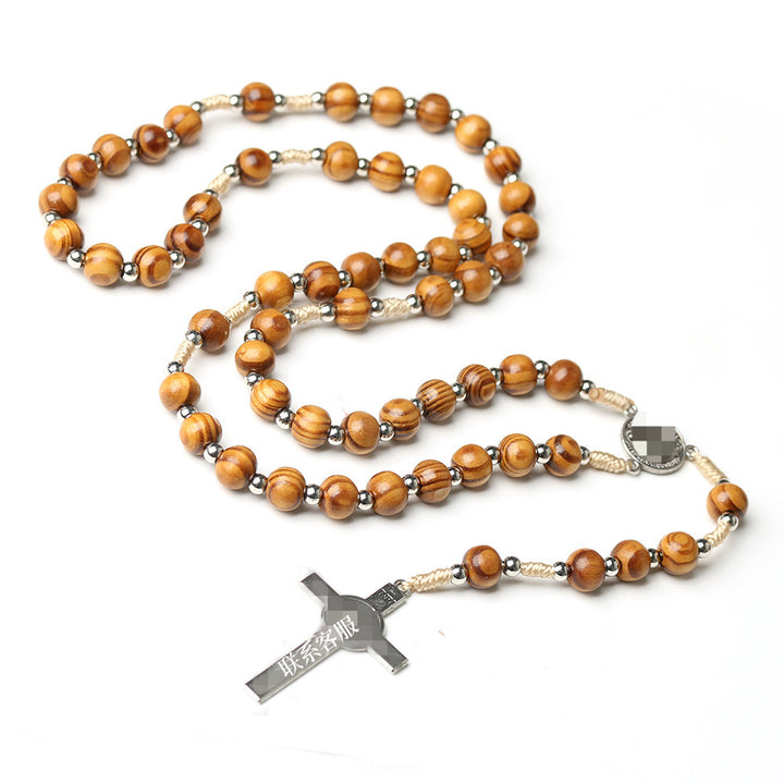 St. Benedict Medal & Crucifix, Brown Tiger's Eye Alloy Chain Rosary
