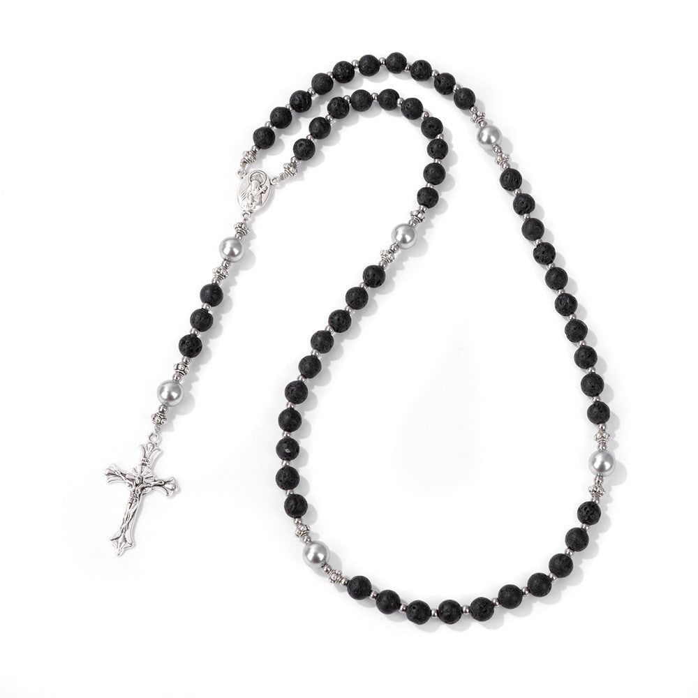 Handmade St. Therese of Lisieux Medal & Crucifix, Lapis Lazuli & Map Stone Rosary