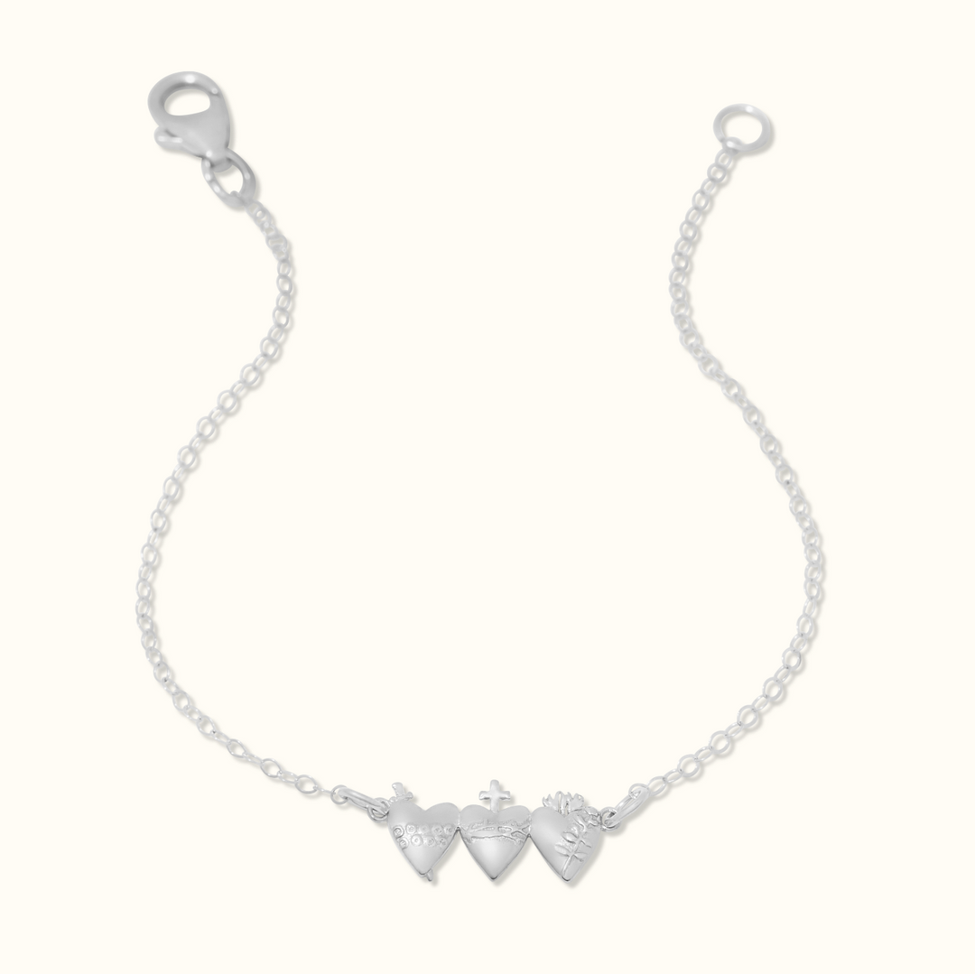 Sacred Hearts of the Holy Family Bracelet in Sterling Silver