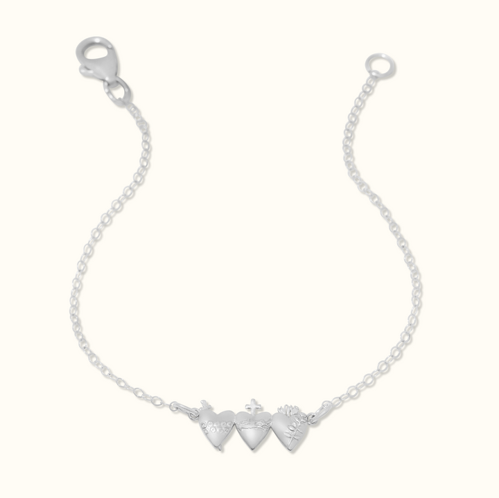 Sacred Hearts of the Holy Family Bracelet in Sterling Silver
