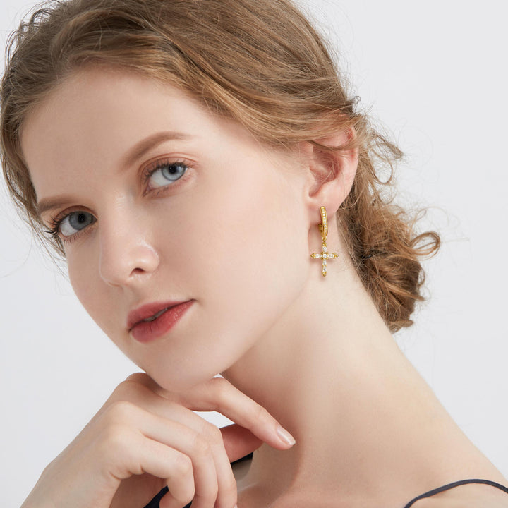 Byzantine Faith Cross Huggie Hoop Earrings