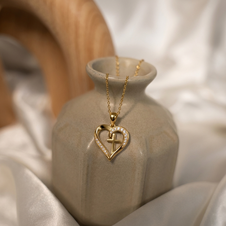 Crystal Heart Cross Necklace