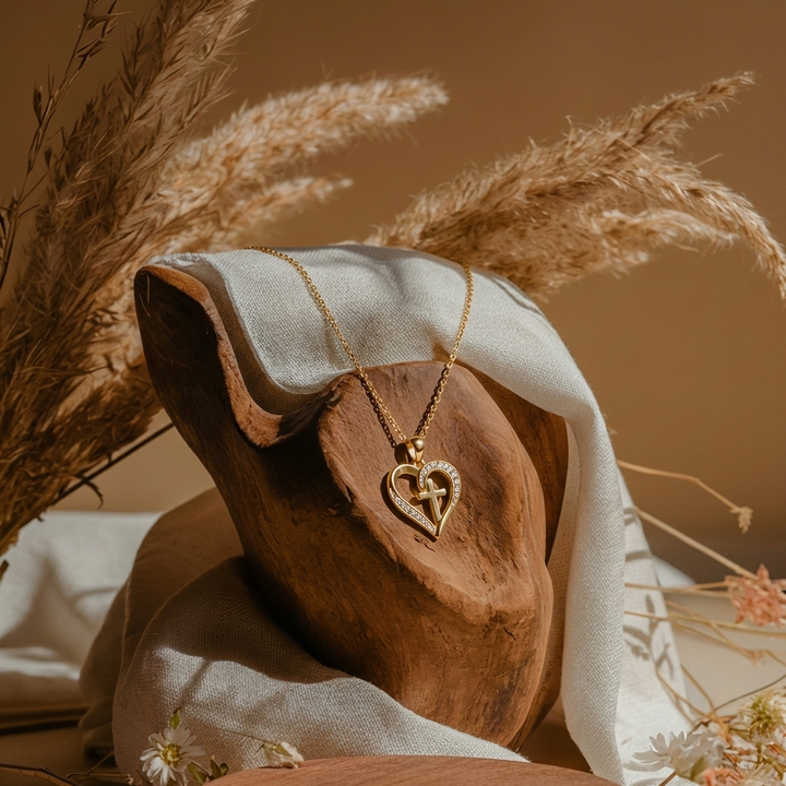 Crystal Heart Cross Necklace
