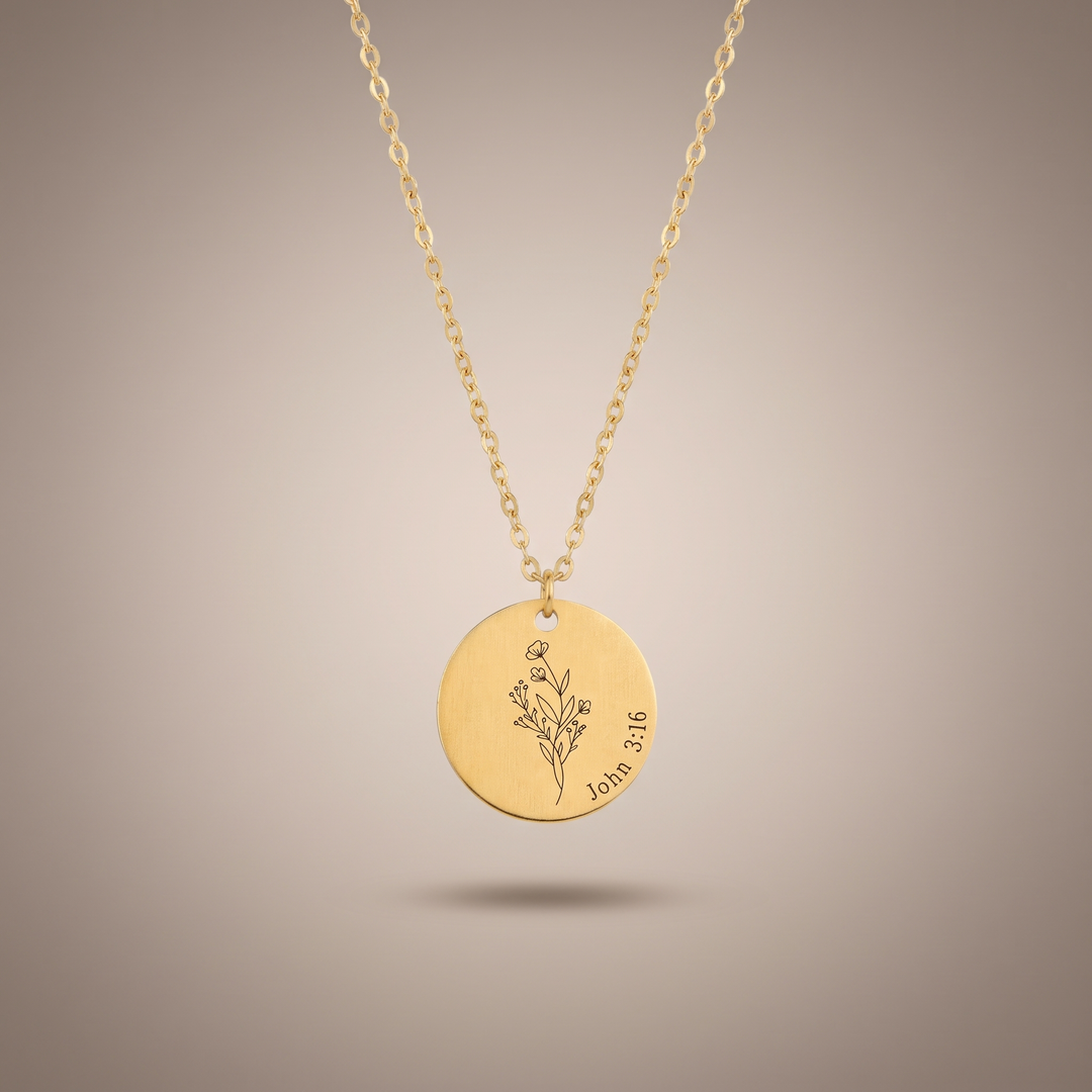 Birth Flower Engraved Necklace