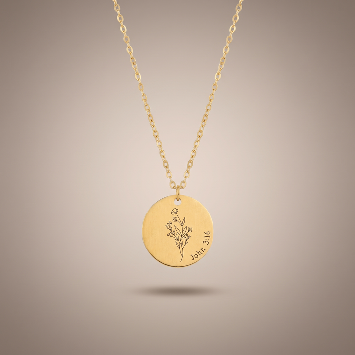 Birth Flower Engraved Necklace