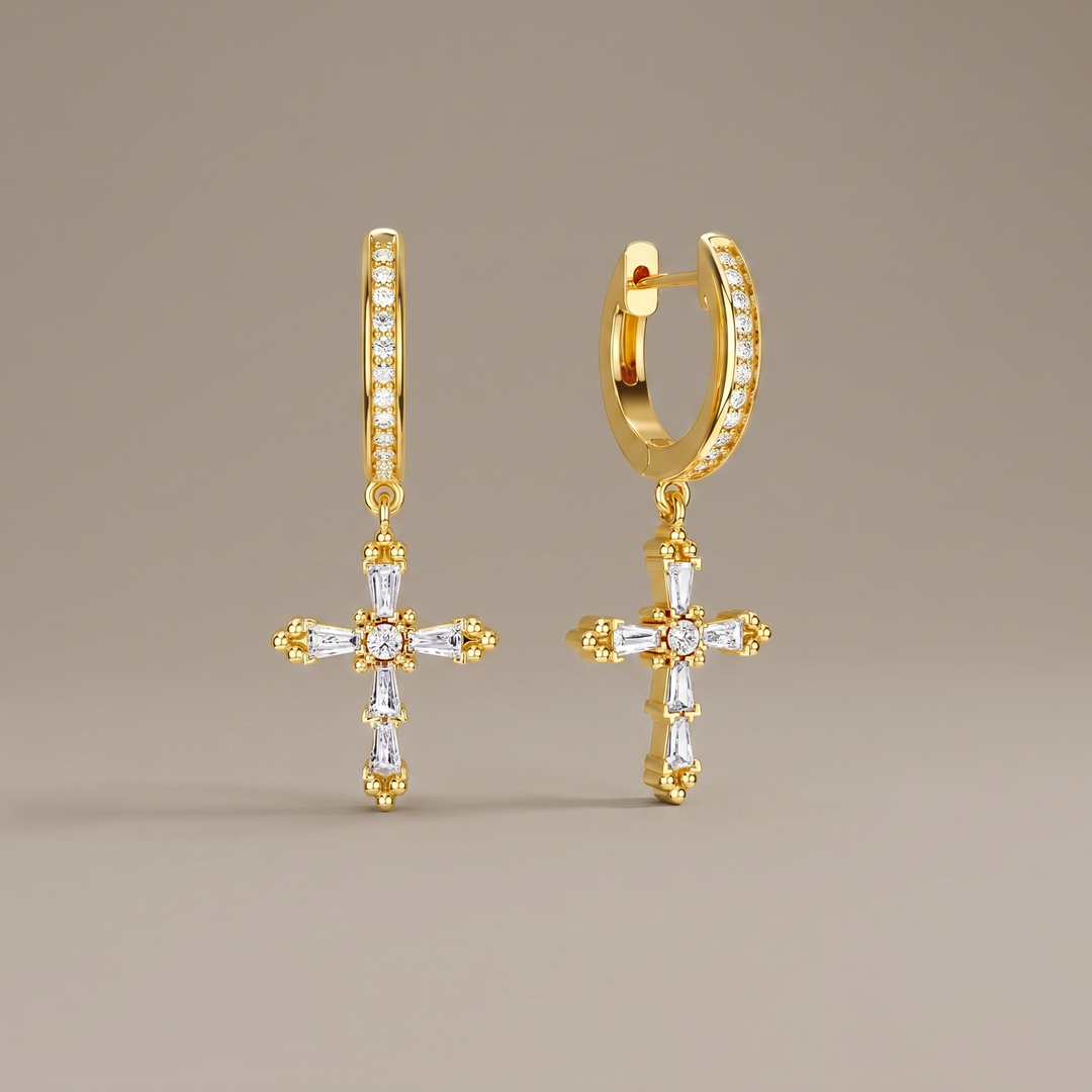 Byzantine Faith Cross Huggie Hoop Earrings