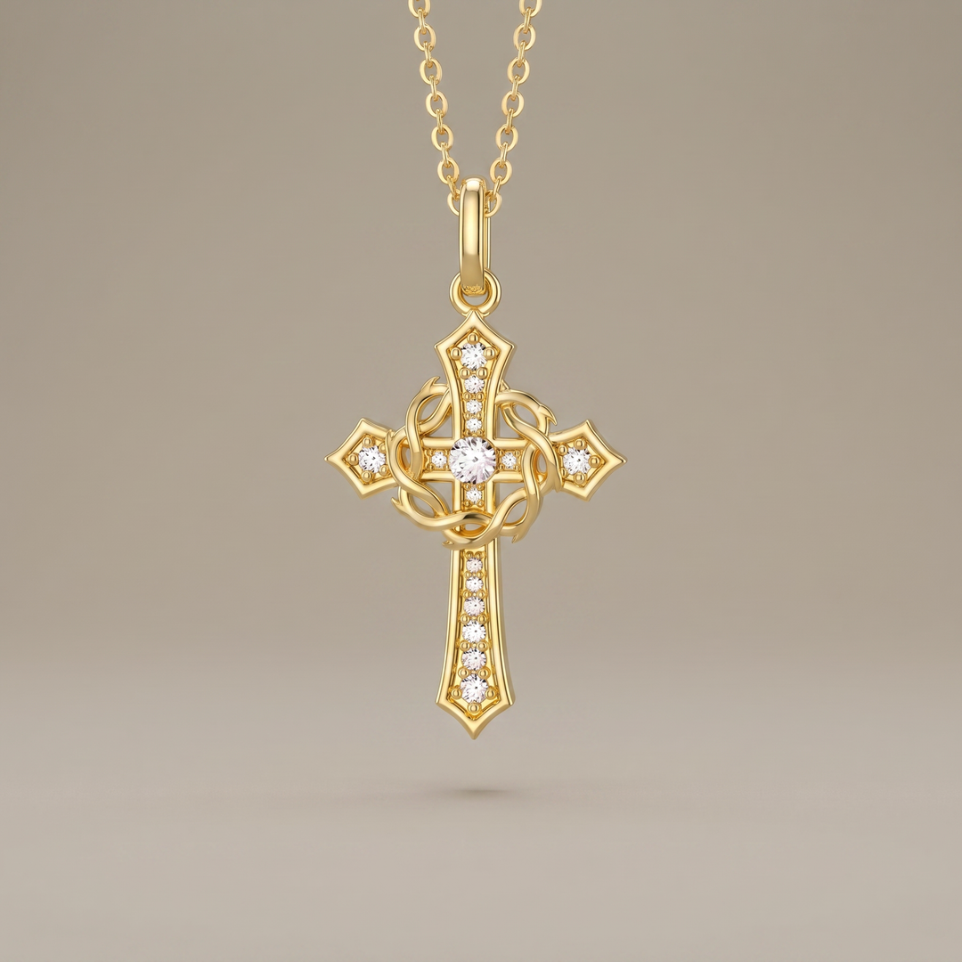 Cross and Crown of Thorns Faith Pendant Necklace