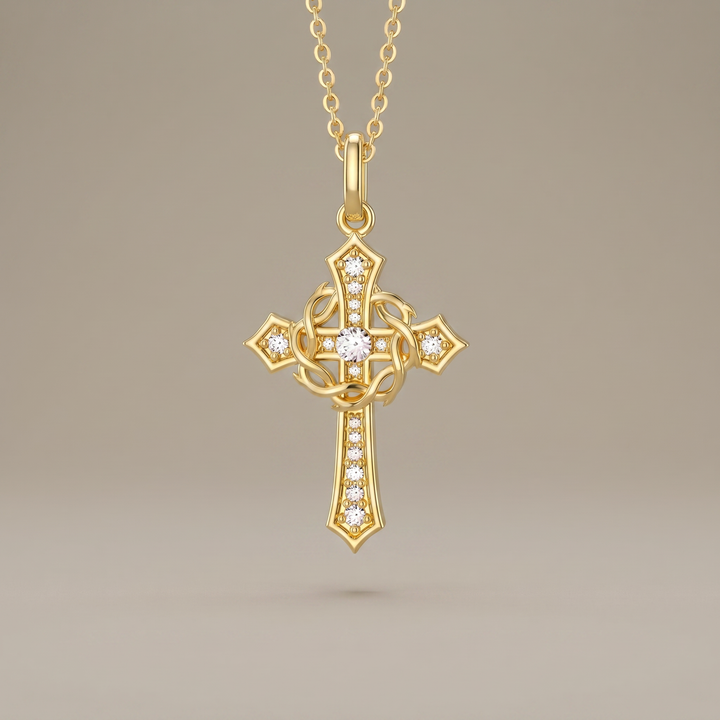 Cross and Crown of Thorns Faith Pendant Necklace