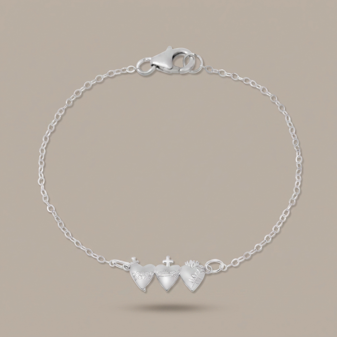 Sacred Hearts of the Holy Family Bracelet in Sterling Silver