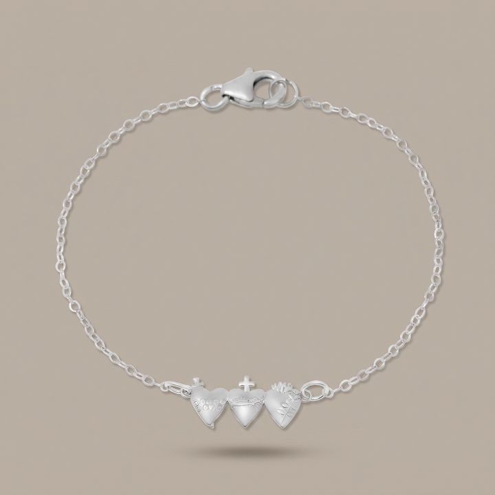 Sacred Hearts of the Holy Family Bracelet in Sterling Silver