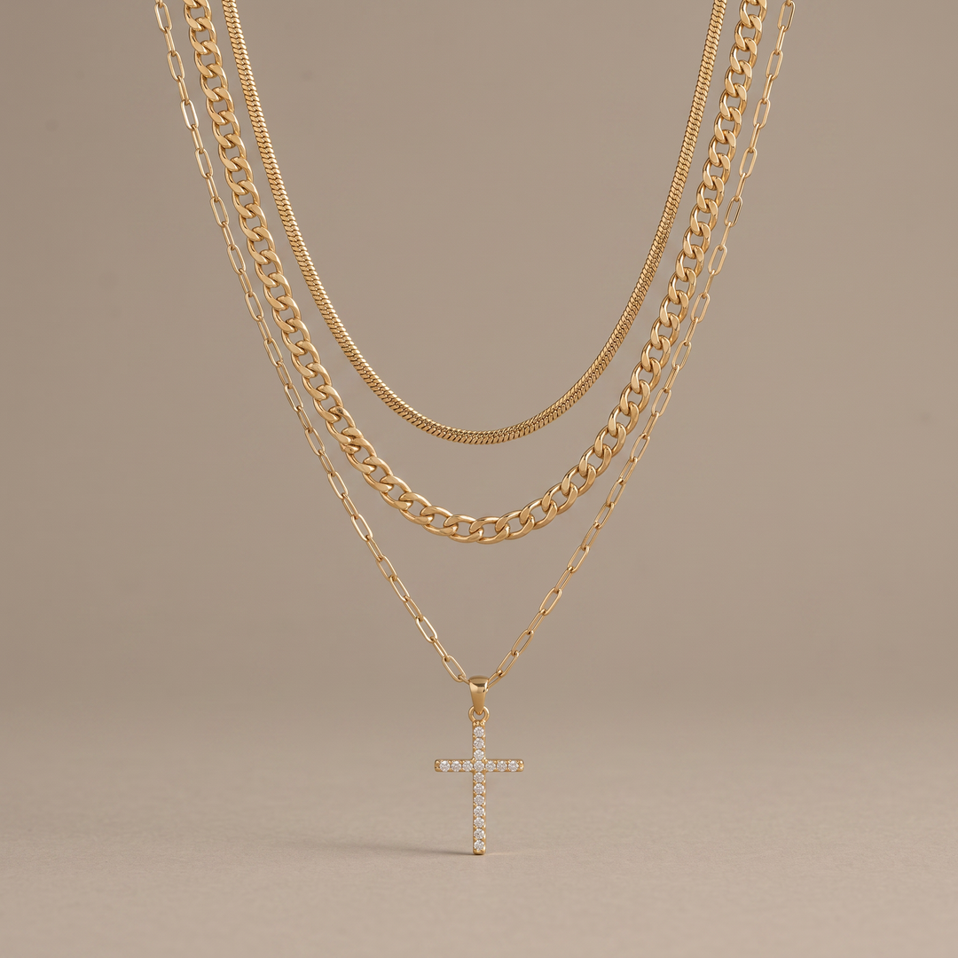 Triple Layer Cross Necklace