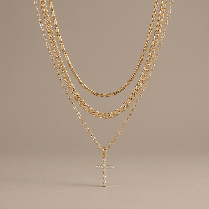 Triple Layer Cross Necklace