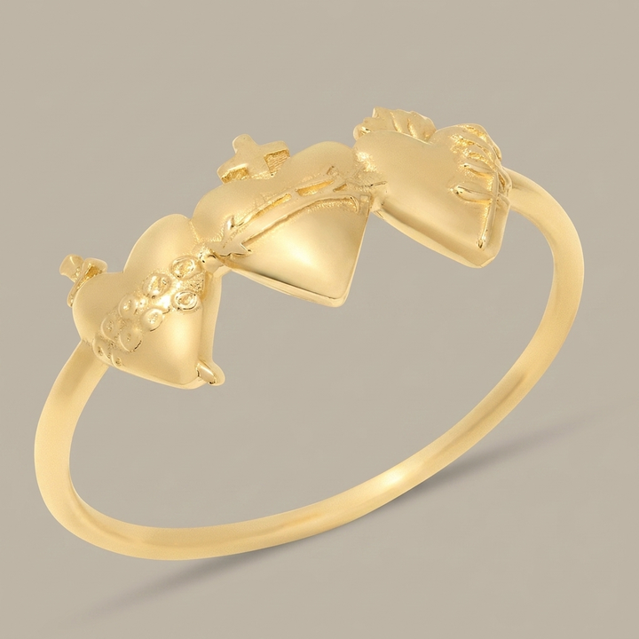 Sacred Hearts of the Holy Family Ring in Gold Vermeil greige