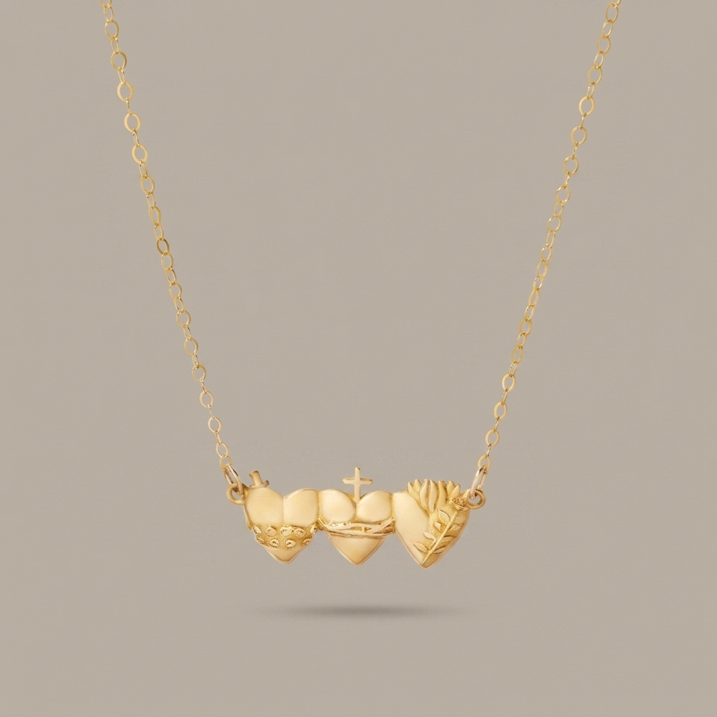 Sacred Hearts of the Holy Family Necklace greige
