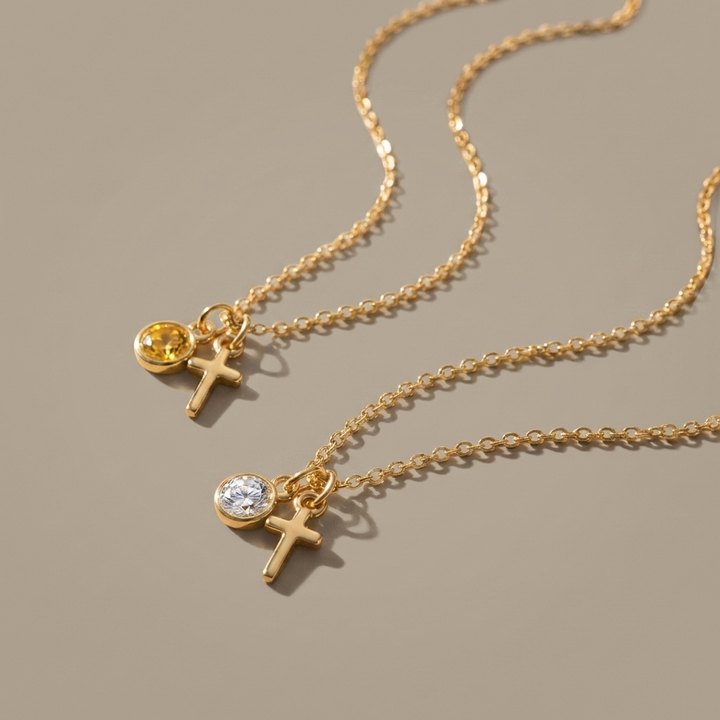 Birthstone Cross Necklace greige