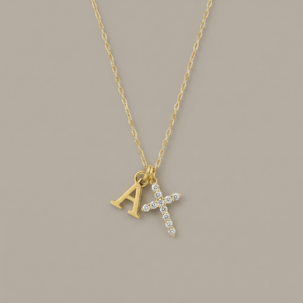 Initial Crystal Cross Necklace