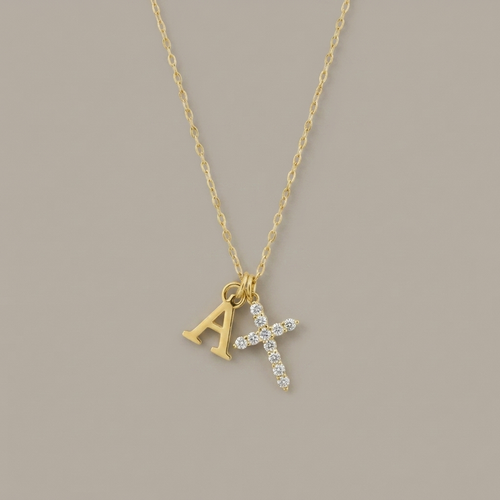 Initial Crystal Cross Necklace