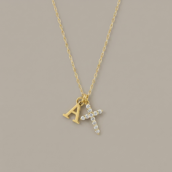 Initial Crystal Cross Necklace