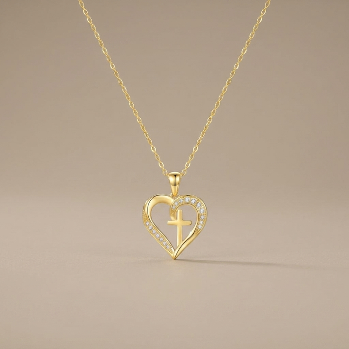 Crystal Heart Cross Necklace
