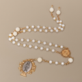 St. Benedict Medal & Miraculous Medal, Round White Pearl Alloy Chain Rosary