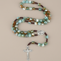 Aqua Stone Prayer Rosary with Gold Accents