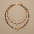 Colorful Tourmaline Beads Rosary with Square Divine Mercy & Golden Crucifix