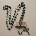 Blue Pattern Beads Rosary, Miraculous Medal & Crucifix, Authentic Larimar Stone