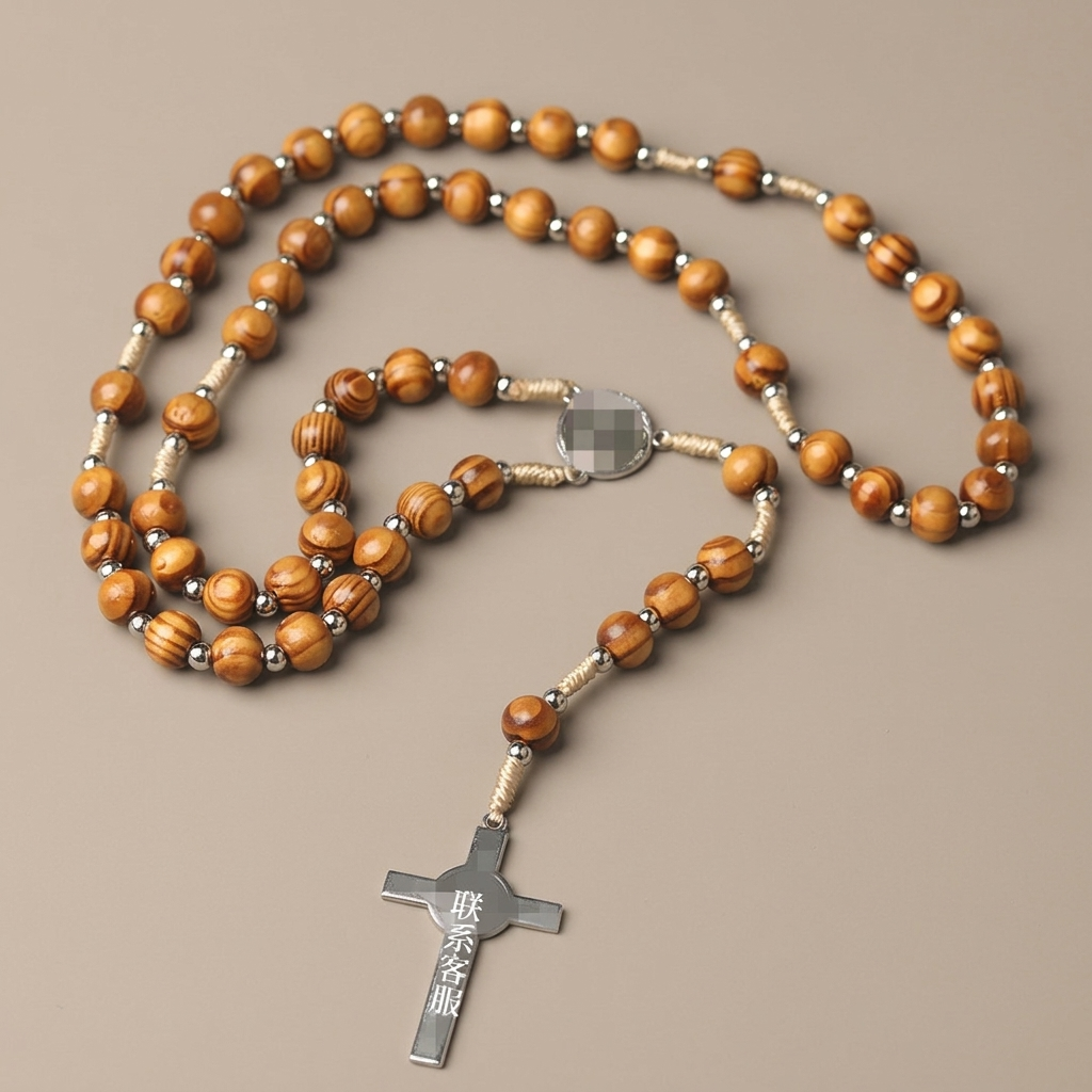 St. Benedict Medal & Crucifix, Brown Tiger's Eye Alloy Chain Rosary